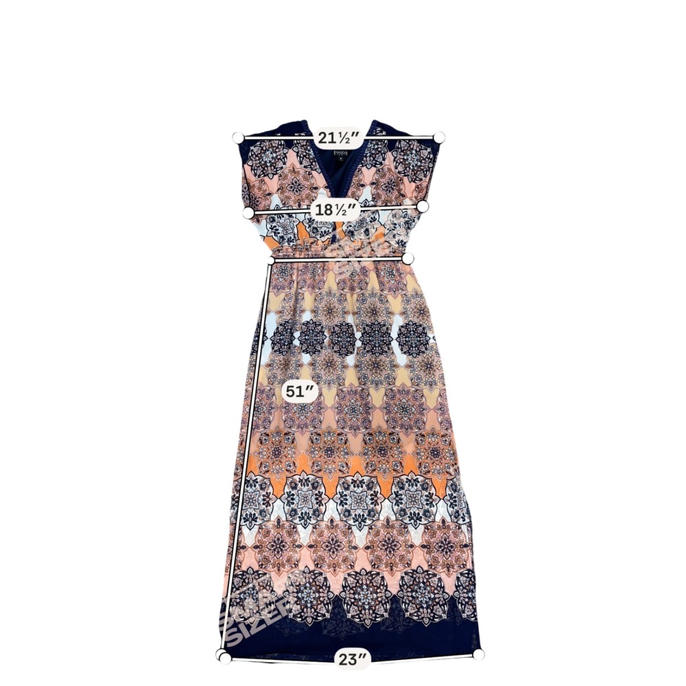 Enfocus Studio Women Navy Orange Medallion Print V-Neck Maxi Dress Size 10 - Picture 7 of 7
